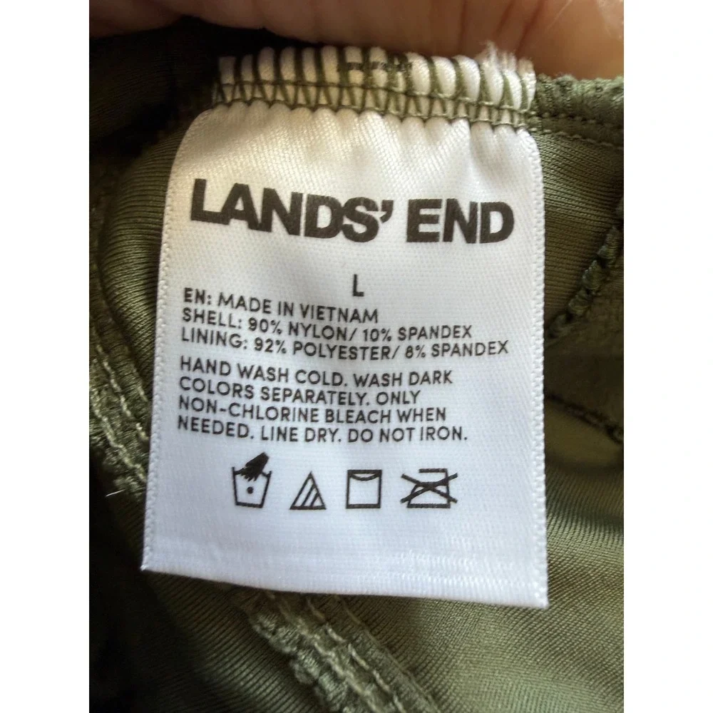 Lands End Womens Olive Green Textured V-Neck Swim Dress One Piece Size L